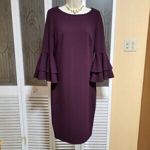 Calvin Klein Purple Double Tiered Bell Sleeve Stretch Sheath Dress - Size 8